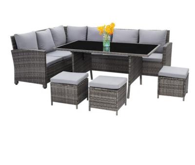 China Durable Garden Furniture Steel Frame Rattan Sofa Set Living Room Wicker All Weather Dining Sofa Set for sale