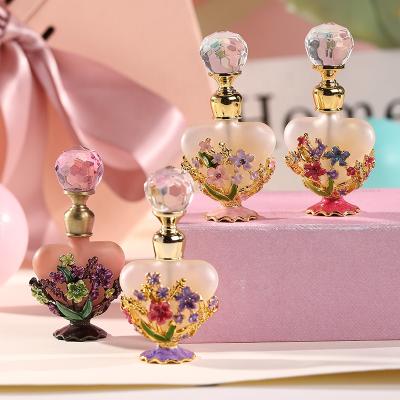 China Personal Care 5ml Patented Metal Flower Mini Perfume Bottle Frosted Essential Oil Glass Refillable Attar Bottles Factory Outlet#59023,56597 for sale