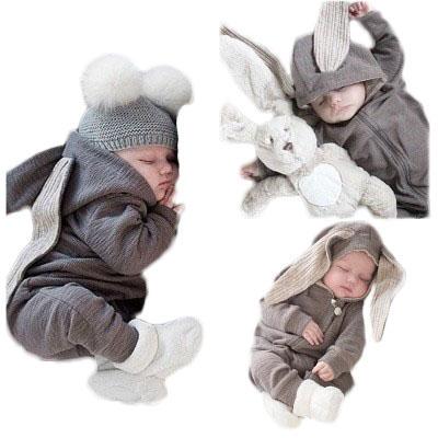 China Bunny Rabbit Zipper Hooded Romper Infant Toddler Baby Clothes Overalls Kids Clothes Boys Girls Cute Newborn Washable Cotton Long Sleeve for sale