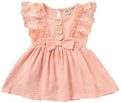 China Breathable Infant Toddler Baby Kids Girls Dresses Cozy Cotton Linen Lace Princess Overall Dress Sundress for sale