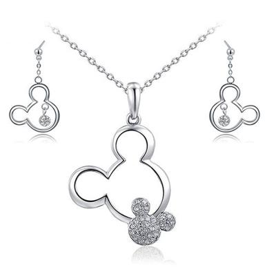 China Other Diamond Micky Mouse Pendant Necklace Silver Hollow Cute Cartoon Animal Necklace For Cute Girls Women for sale