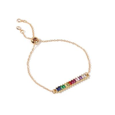 China CLASSIC Vintage Colored Zircon Ear Bangle Rainbow Colored Diamond Bracelet Charm Set Rectangular For Women Girls for sale