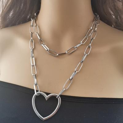 China Long Color Keeping Hot Gold Plated Jewelry Paper Clip Chain Adjustable Heart Shape Necklace Fashion Pendant For Women for sale