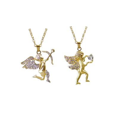 China FASHIONABLE Gold Plated Eros Cupid Archery Shape Pendant Necklace Diamond Heart Necklace for Women Couple Gift for sale