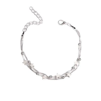 China TRENDY Fashion Double Star Pentagon Ball Silver Plated Chain Bracelet For Women Girls Ladies Daily Wear for sale