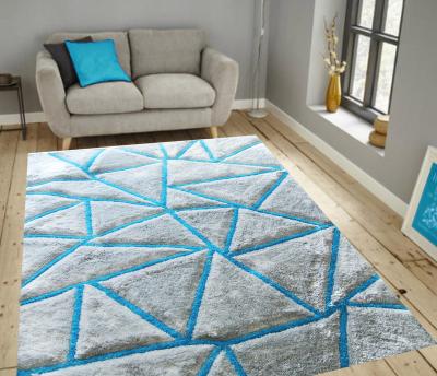 China Grey& Turquoise Non Slip Table Tufted Home Deco Short Pile Silky Shaggy Carpet 150d Polyester for sale