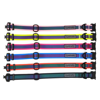 China Reflective Pet Accessories Waterproof Reflective Iridescence Dog Collars High Cable PVC Coated Nylon Webbing Pet Collars Dog Products for sale