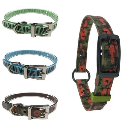 China Bulk Custom Pattern Stocked Adjustable Silicone Rubber PVC Coated Waterproof Strap Dog Collar Metal Buckle Collars For Dogs for sale