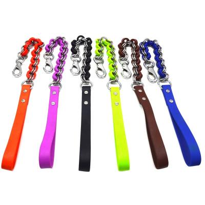 China New Design Pet Metal Dog Lead Stainless Steel Padded Chain Dog Leash With PVC Handle Dog Leashes for sale