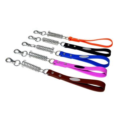 China Custom Shock Absorbing Metal Spring Chew Proof Dog Chain Leash with PVC Coated Webbing Handle for Large Dogs Pets Train Walking Leads for sale