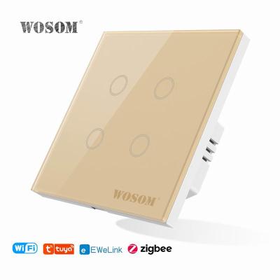 China Easy installation smart touch switches 4 gang touch switch zigbee wall switch glass tuya for sale