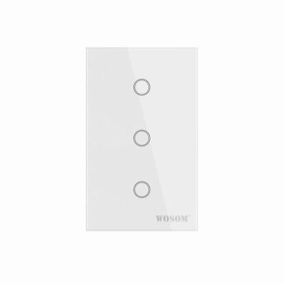 China Easy Installation Sample Discount UTS3 USA Standard Panel Lamp Switch 3Gang 1Way Touch Switch Wall Glass Switch for sale