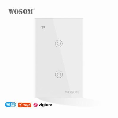 China WOSOM UTSW2-T USA Easy Standard Smart APP LIFE WIFI Wall Switch 2Gang 1Way Tuya Remote Wall Switch for sale