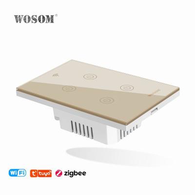 China 4Gang 1Way Ewelink Lamp Switch Easy Standard Glass Panel APP Installation WOSOM UTSW4 USA WIFI Remote Wall Switch for sale