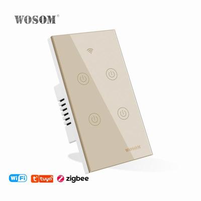 China WOSOM UTSW4-T USA Easy Standard Smart APP Life WIFI Wall Switch 4Gang 1Way Tuya Remote Wall Switch for sale