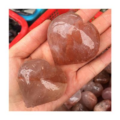 China Europe newcomers natural hematoid stone hand carved heart shaped healer red quartz for feng shui for sale