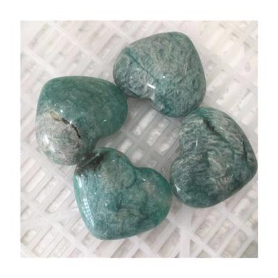 China Wholesale Europe Natural Hand Carved Amazon Gemstone Quartz Amazonite Heart Shaped Rocks For Wedding Souvenirs Guests for sale