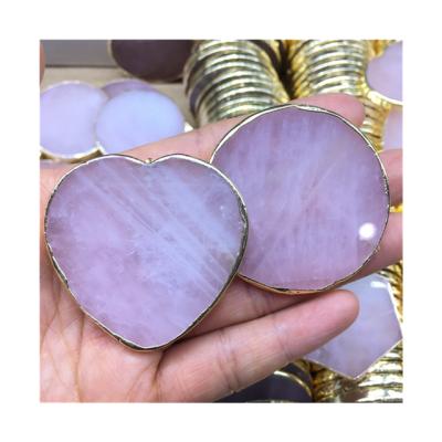 China New Arrivals Europe Mini Natural Pink Tea Cup Rose Quartz Crystal Coaster For Home Decoration for sale