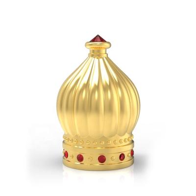 China Non spill free zamac perfume cap crown shape design zamac perfume caps gold color zamac perfume cap for glass bottle FEA15 for sale