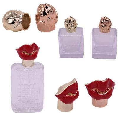 China Non Spill Eco-Friendly Zinc Alloy Cap Rose Gold Perfumes Bottle Cover Perfume Flower Cover for sale