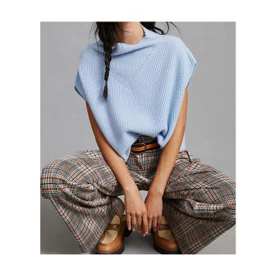 China Anti-wrinkle Summer Temperament Blouse Irregular Scarf Collar Drop-Shoulder Cape Slouchy Knit Sweater Thin  Ladies Sleeveless Knitted Sweater for sale