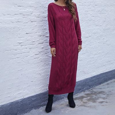 China Anti-wrinkle Hot sale autumn ladies dress casual long sleeve round neck solid color knitted mini dress women for sale