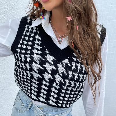 China Anti-wrinkle High quality Knitwear V Neck Knitted Sleeveless For Women Casual Sweater Vest for sale