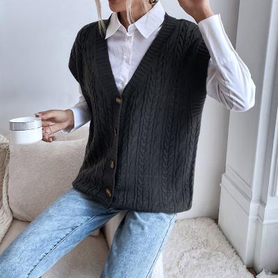 China Anti-wrinkle Women Sleeveless Cable Knit Thick Knitted Cashmere Vest Fashion Breathable Polyester Nylon Tank Top for sale