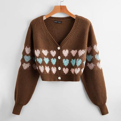 China Anti-wrinkle Custom Heart Pattern Cardigan Womens Casual Knit Jumper Plus Size Sweaters for sale