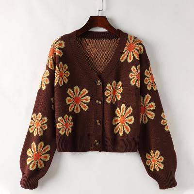 China Anti-wrinkle Winter Comfy Regular Fit Woman Sweater Cardigan Flower Button Women Cardigan Custom Ladies Jacquard Knit Sweater Manufacturer for sale