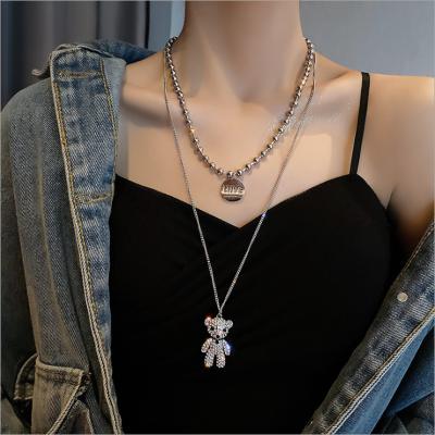 China Hot punk bear rhinestone rhinestone chain hot punk rhinestone pendant fashion rhinestone pendant jewelry hip jewelry america long necklace women gift for sale