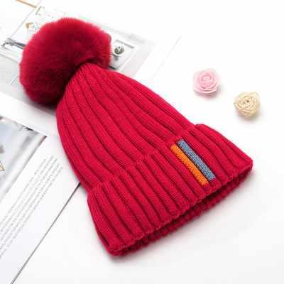 China Beanie Knitted Cap For Women Simple Plain Thick Knitting Flip Top Winter for sale