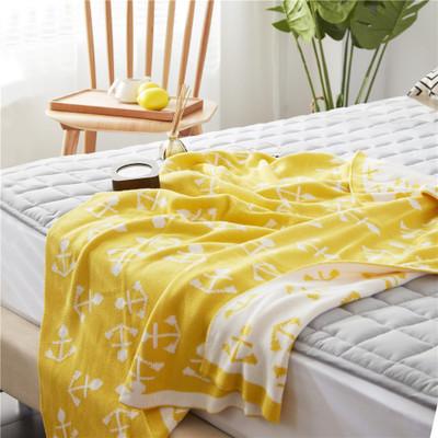 China Wholesale Antistatic Knitted Yellow Geometric Knitted Blanket Pattern Office Throw Blanket for sale