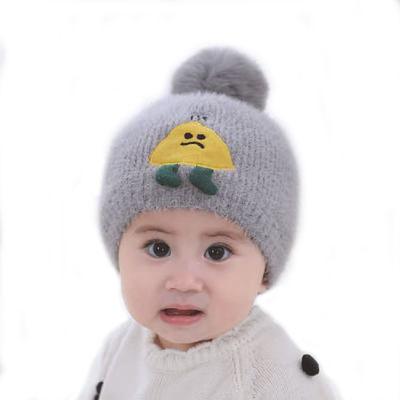 China 2021 Baby Knitted Thermal Dobby Hat Factory Winter Pompom Kids Hat Cartoon Wholesale Warm Custom Colorful Pattern Lovely for sale