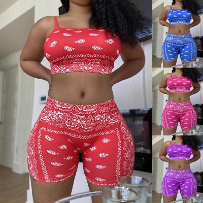 China hot sale Anti-wrinkle 2 piece print bike shorts 2021 summer shorts sets plus size 5XL booty shorts set for woman for sale