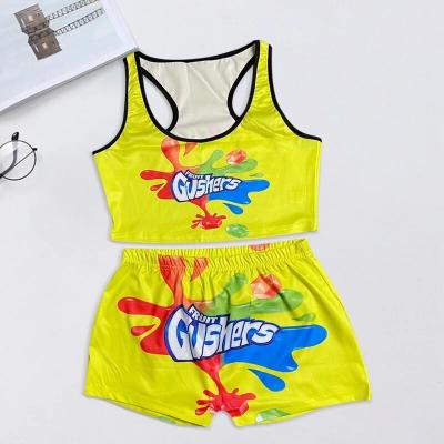 China new arrived Anti-wrinkle woman crop skinny tops and booty shorts 2 piece candy shorts with snack top shorts set for sale