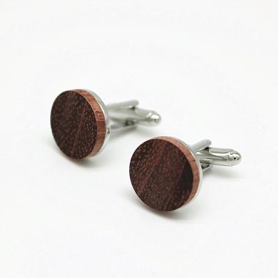 China Brass New custom round wood cufflinks Solid wood pattern shirt cufflinks for sale