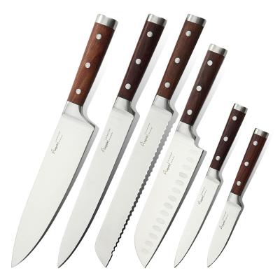 China 6 Pieces Sustainable Wood Handle Knives High Quality Stainless Steel Manufacturers Wholesale Set With Sharpening Shank for sale