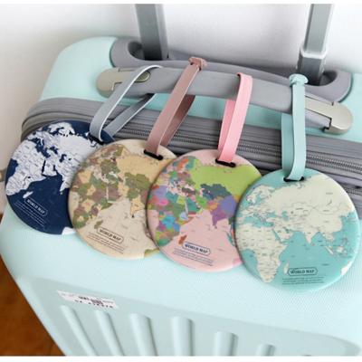 China Easy To Carry Custom Promotion Gifts Round Shape PVC Luggage Tags With World Map for sale