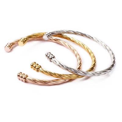 China Hot Selling Opp Bag Metal Gold Open Fashion Jewelry Vintage Plating Wire Twist Cable Bracelets Women Stainless Steel Single Bag for sale