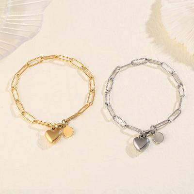 China Vintage New Arrival Gold Plated Stainless Steel Bangle Love Heart Charms Adjustable Chains Bracelet For Women And Girls for sale