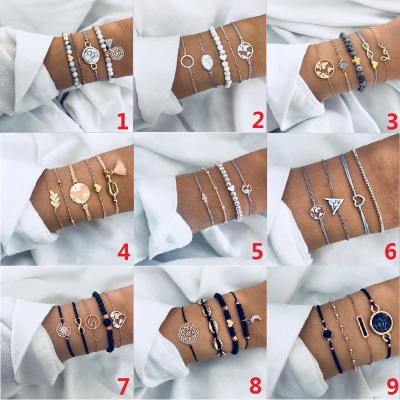 China Vintage Fashion Natural Shell Star Map Lotus Pineapple Heart Stone Beads Chain Bracelet Set For Women Boho Jewelry Wholesale Price for sale