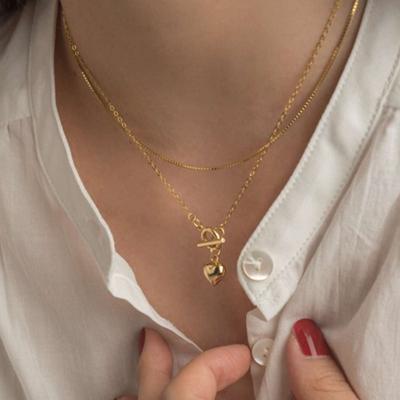 China Wholesale Heart Pendant Necklace Vintage Finish Jewelry Gold Stainless Steel Heart Toggle Necklace for sale