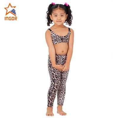 China Fashion breathable leopard running fitness kids yoga pants and yoga sports sports bra for kids for sale