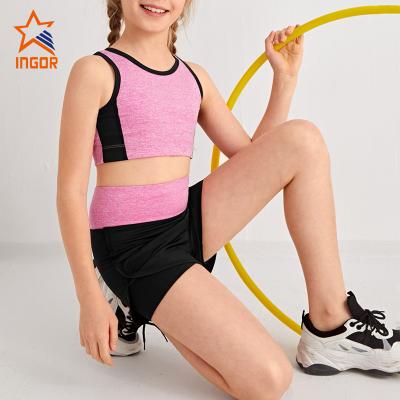 China Breathable High Quality Kids Activewear Kids Sporty Wear Yoga Set Kids Biker Shorts Sets for sale