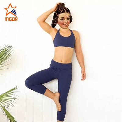 China Sports Antibacterial Strappy Bra And Yoga Leggings Shorts Custom Logo Kids Yoga Pants for sale