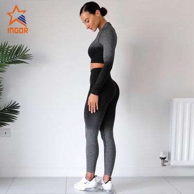 China Antibacterial Seamless In-Stock Yoga Top Women Two Piece Set And Tie Dye Long Sleeve Crop Yoga Top Sets for sale