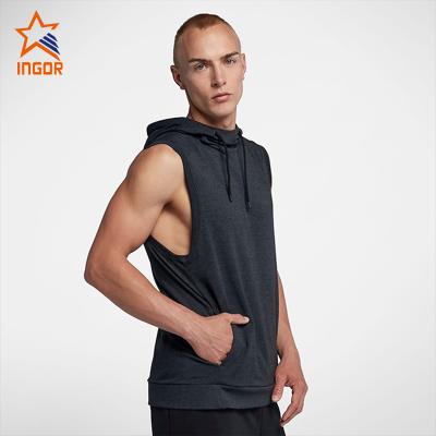 China 2020 Single Stock Custom Blank OEM Training Anti-Shrink Hoodies For Men's Gym Pullover Sleeveless High Quality Black Polyester Cotton Hoodies for sale