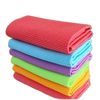 China Microfiber Fish Scale Kitchen Cleaning Towel Wash Cloth Glass Child Safe Cleaning Towel for sale