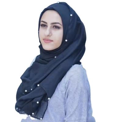 Китай Simple Color Embroidered Muslim Magic Chiffon Muslim Hijab 2021 Simple Color Embroidered Pearl Scarf Shawl Muslims Hijab продается